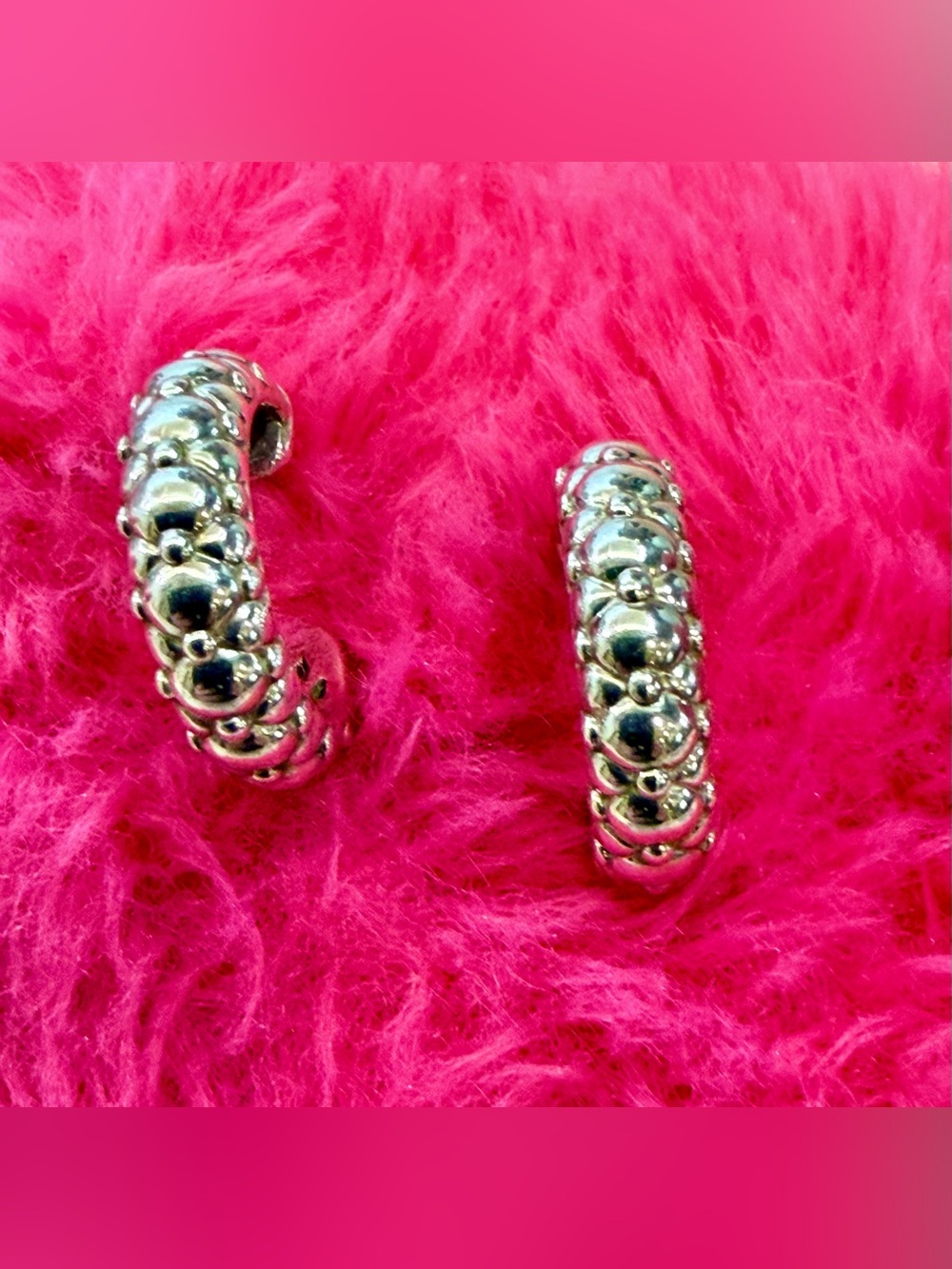 LAGOS Signature Caviar Sterling Silver 925 Beaded Small J Hoop Earrings 14K Post